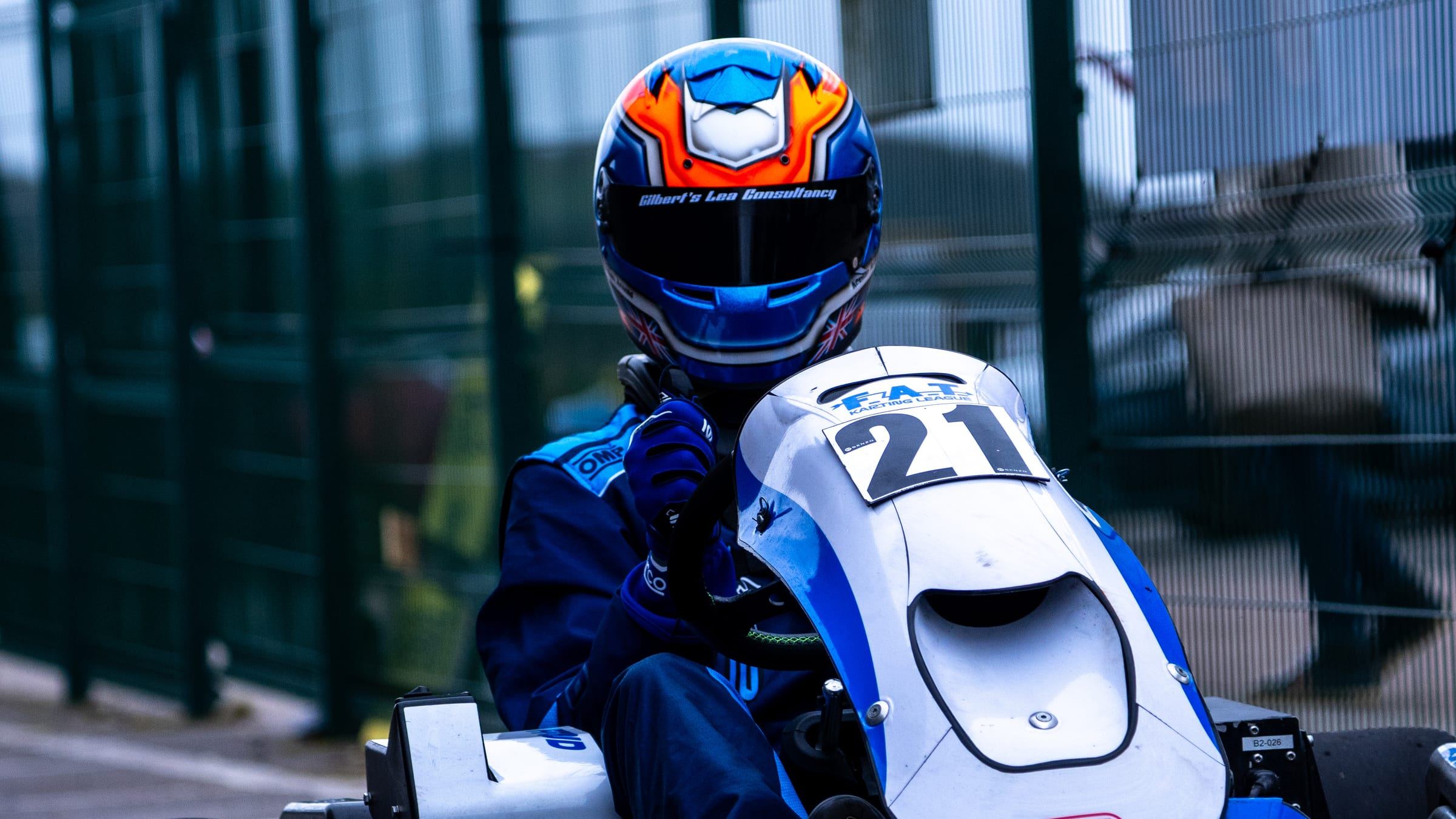 Keelan in kart 21 in the pit lane