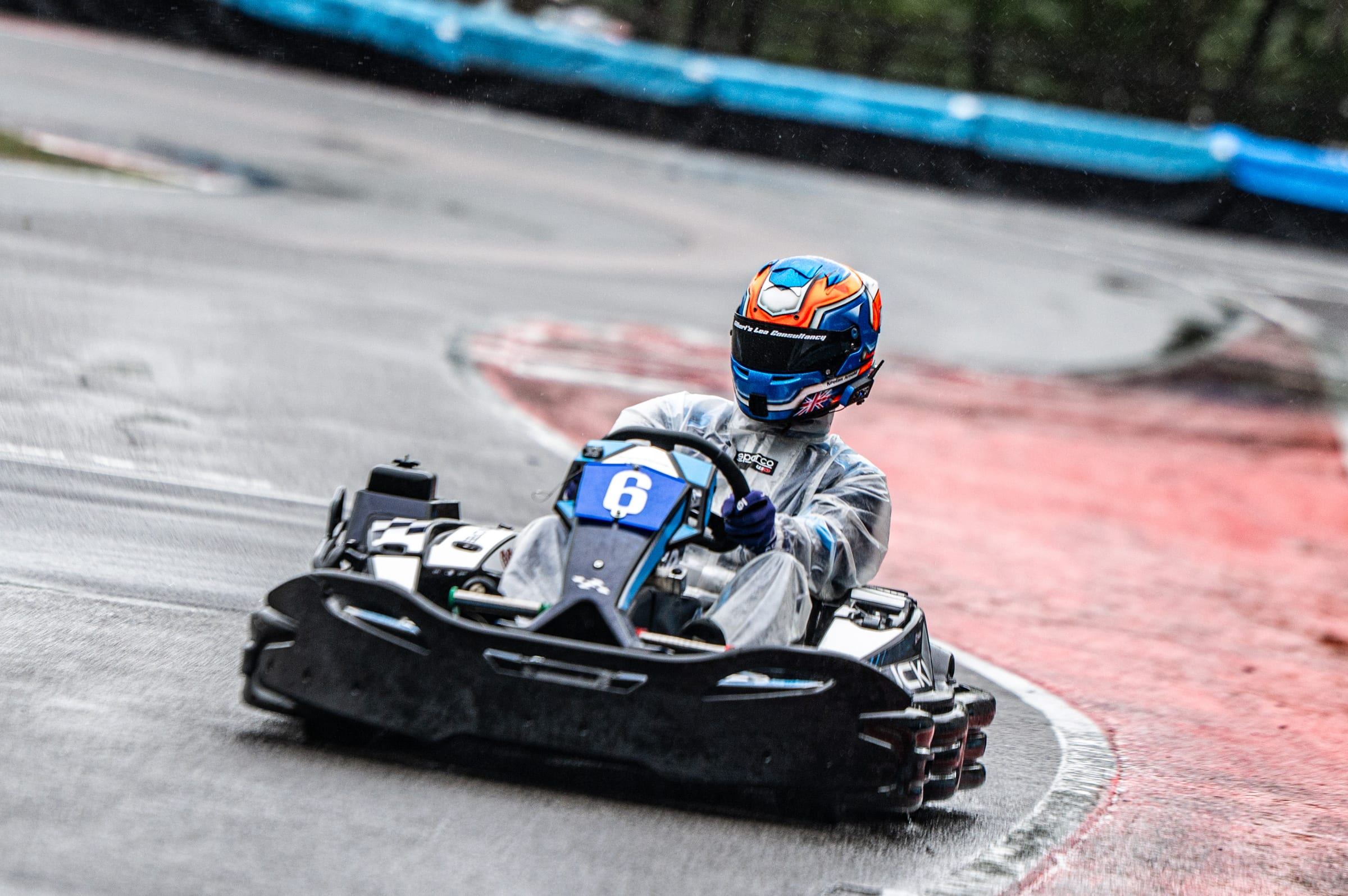 Keelan cornering in the wet